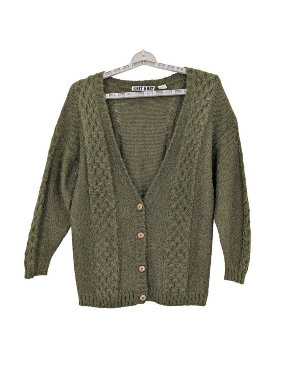 Vintage Mohair Blend Knit Cardigan Sweater Fisherman Textured Granola 90s Size M